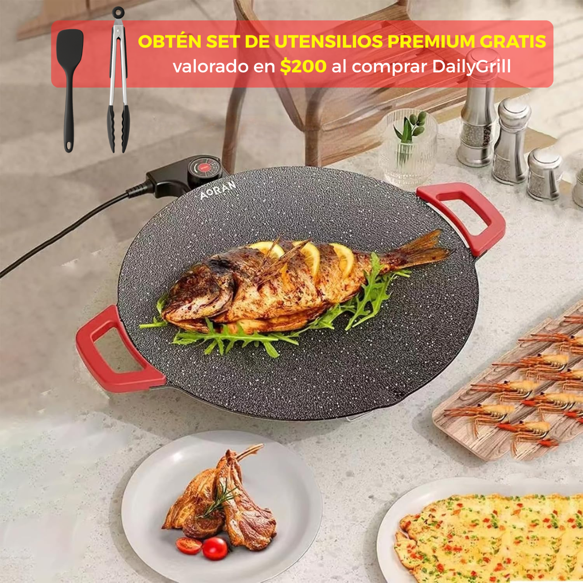 Parrilla DailyGrill™ - Calentamiento rápido de 1000W para cocinar sin esperar.