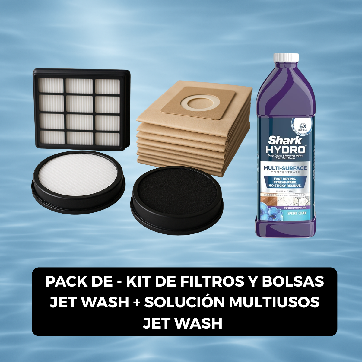 PACK  KIT DE FILTROS Y BOLSAS JET WASH + SOLUCIÓN MULTIUSOS